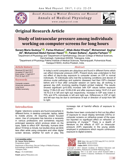 Study of Intraocular Pressure Among Individuals Working on Computer Screens for Long Hours