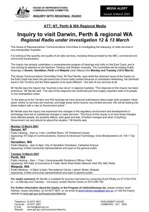 Inquiry to Visit Darwin, Perth & Regional WA