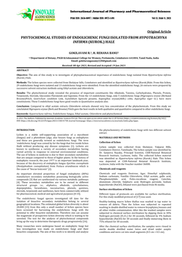 Phytochemical Studies of Endolichenic Fungi Isolated from Hypotrachyna Infirma (Kurok.) Hale