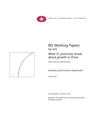 BIS Working Papers No 925 What 31 Provinces Reveal About Growth in China by Eeva Kerola and Benoît Mojon