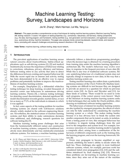 Machine Learning Testing: Survey, Landscapes and Horizons