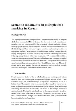 Semantic Constraints on Multiple Case Marking in Korean