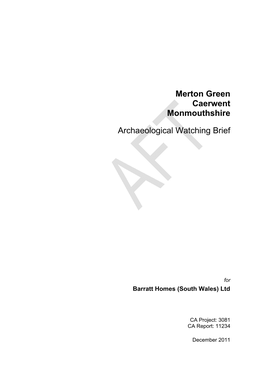 Merton Green Caerwent Monmouthshire Archaeological