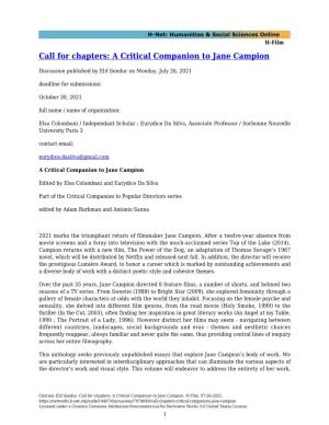 A Critical Companion to Jane Campion