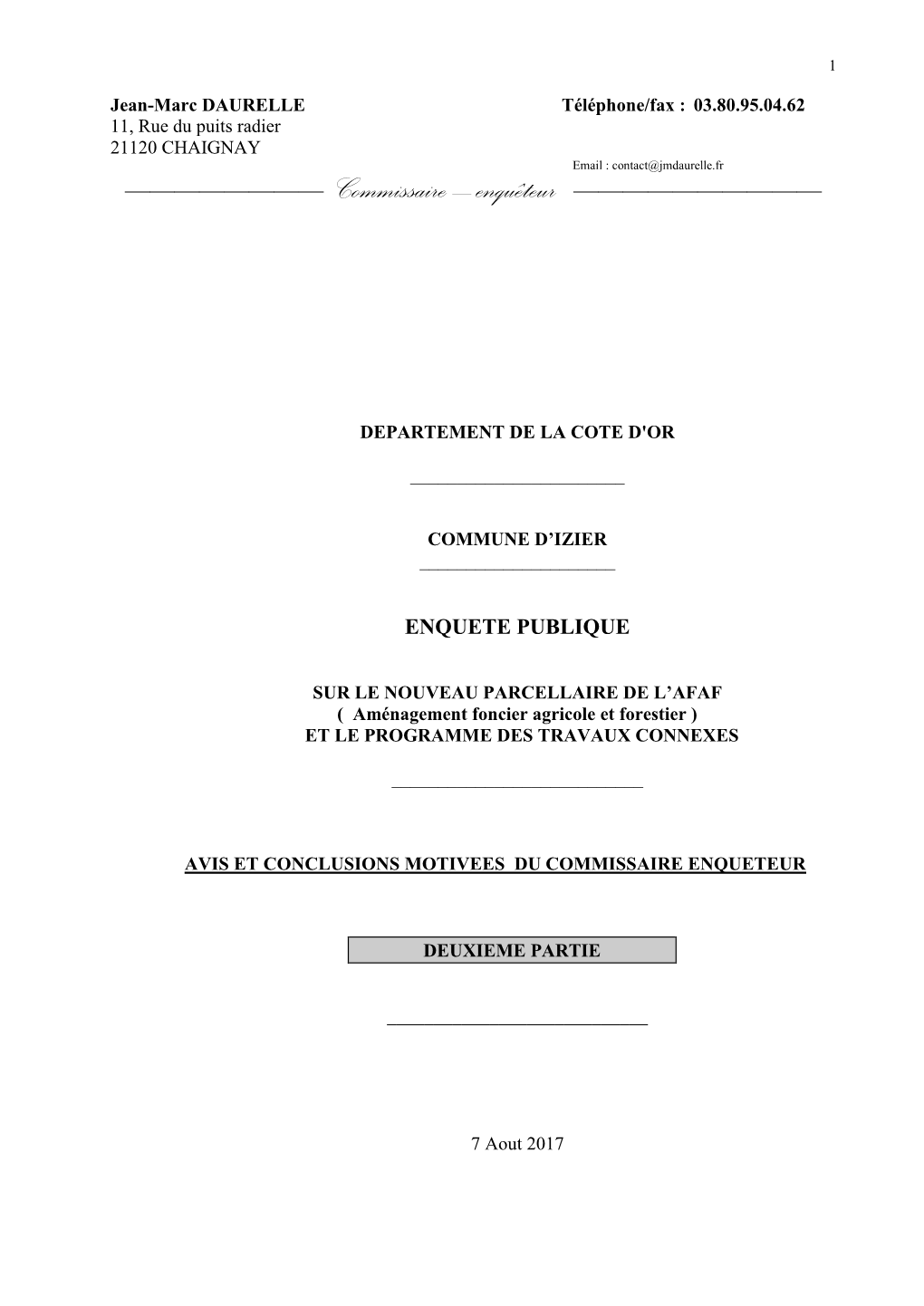 ———————— Commissaire – Enquêteur ——————————