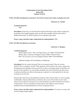 Undergraduate Course Description Packet Spring 2020 Updated: 10/29/19