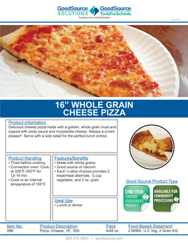 16” Whole Grain Cheese Pizza