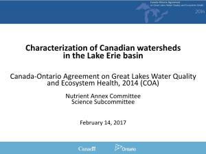 Characterization of Canadian Watersheds in the Lake Erie Basin
