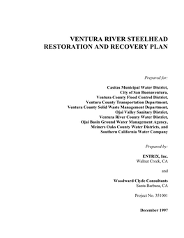 Ventura River Steelhead Restoration and Recovery Plan