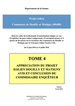 Tome 4 Appreciation Du Projet Eolien Douilly Et Matigny Avis Et Conclusion Du Commissaire Enquêteur