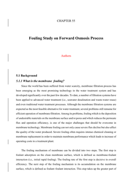 Fouling Study on Forward Osmosis Process