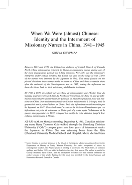 Chinese: Identity and the Internment of Missionary Nurses in China, 1941–1945