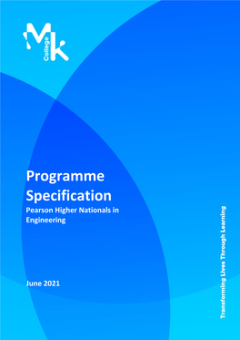 Programme Specification: Pearson Higher Nationals in General Engineering