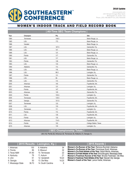 Women's Indoor Track and Field Record Book