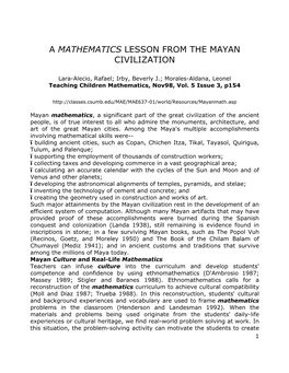 Title: a Mathematics Lesson from the Mayan Civilization