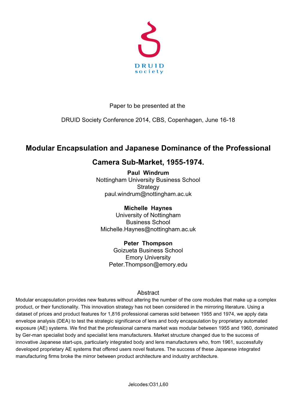 Modular Encapsulation and Japanese Dominance of the Professional Camera Sub-Market, 1955-1974