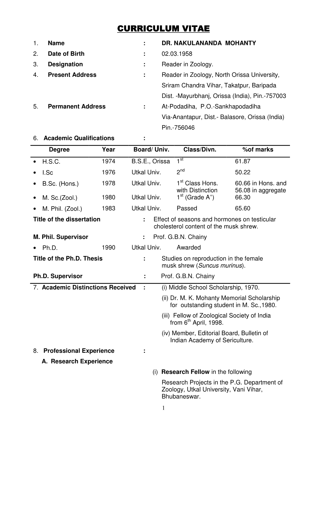 Curriculum Vitae Curriculum Vitae