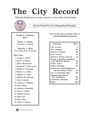 City Record Official Publication of the Council of the City of Cleveland