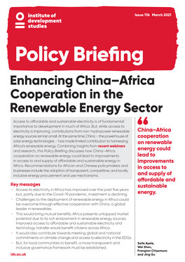 Enhancing China–Africa Cooperation in the Renewable Energy Sector