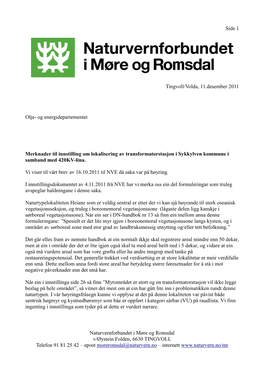 Side 1 Naturvernforbundet I Møre Og Romsdal V/Øystein Folden, 6630