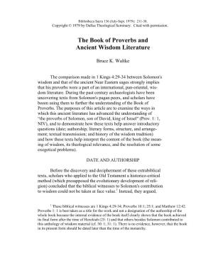 The Book of Proverbs and Ancient Wisdom Literature