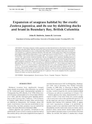 Expansion of Seagrass Habitat by the Exotic Zostera Japonica, and Its Use by Dabbling Ducks and Brant in Boundary Bay, British Columbia