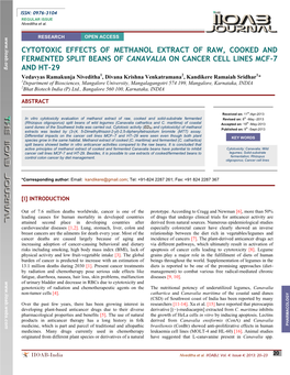 Cytotoxic Effects of Methanol Extract of Raw, Cooked and Fermented Split Beans of Canavalia on Cancer Cell Lines Mcf-7