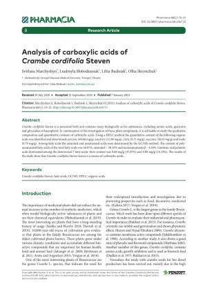 Analysis of Carboxylic Acids of Crambe Cordifolia Steven