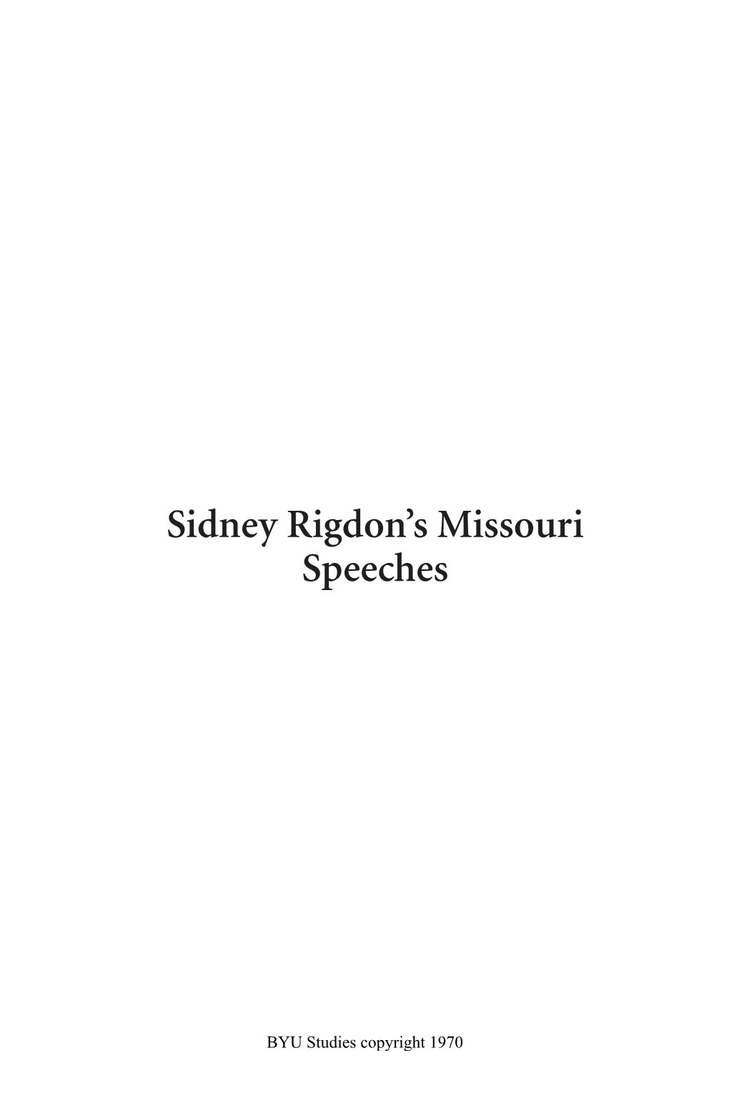 Sidney Rigdon's Missouri Speeches