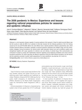 The 2009 Pandemic in Mexico: Experience and Lessons Regarding National Preparedness Policies for Seasonal and Epidemic Influenza