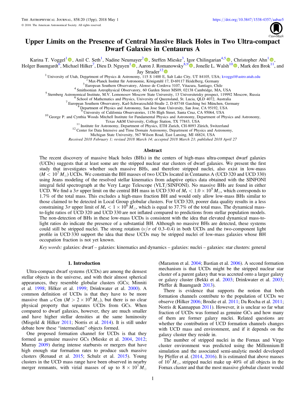 Upper Limits on the Presence of Central Massive Black Holes in Two Ultra-Compact Dwarf Galaxies in Centaurus A