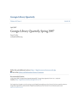 Georgia Library Quarterly, Spring 2007 Susan Cooley Scooley@Romelibrary.Org