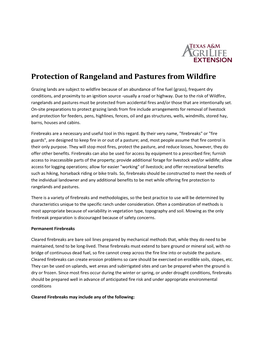 Protection of Rangeland and Pastures from Wildfire