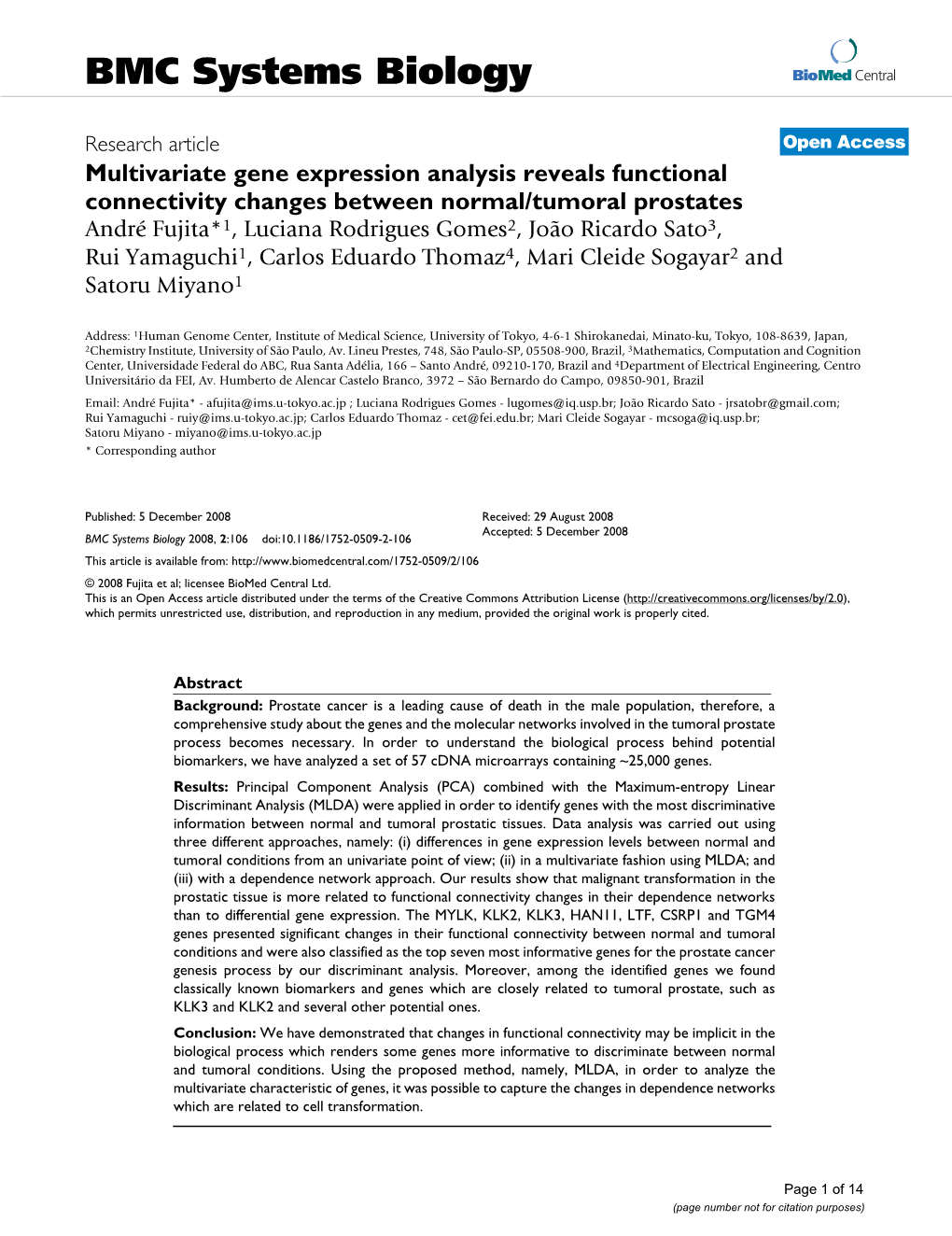 Multivariate Gene Expression Analysis Reveals Functional Connectivity