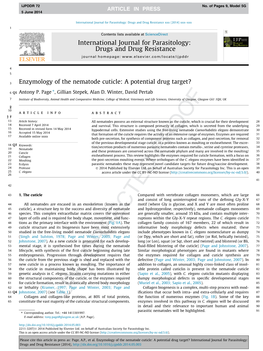 Enzymology of the Nematode Cuticle: a Potential Drug Target? ⇑ 6 Q1 Antony P