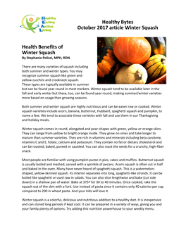 Health Benefits of Winter Squash Healthy Bytes October 2017 Article