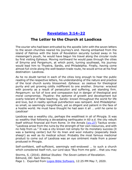 Revelation 3:14–22 the Letter to the Church at Laodicea
