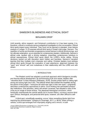Samson's Blindness and Ethical Sight