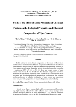 Study of the Effect of Some Physical and Chemical Factors on The