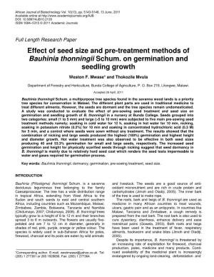 Effect of Seed Size and Pre-Treatment Methods of Bauhinia Thonningii Schum