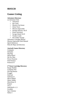 08/03/20 Games Listing
