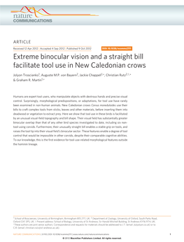 Extreme Binocular Vision and a Straight Bill Facilitate Tool Use in New Caledonian Crows