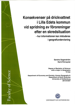 B847: Sagerström, S. & Törnqvist, K.: "Konsekvenser På Drickvattnet I