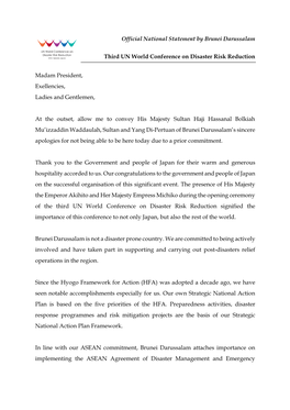 Official National Statement by Brunei Darussalam Third UN World