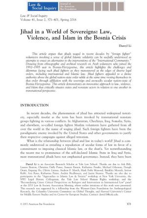 Jihad in a World of Sovereigns: Law, Violence, and Islam in the Bosnia Crisis