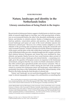 Nature, Landscape and Identity in the Netherlands Indies Literary Constructions of Being Dutch in the Tropics