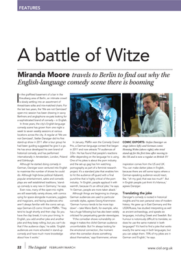 A Battle of Witze Miranda Moore Travels to Berlin to Find out Why the English-Language Comedy Scene There Is Booming