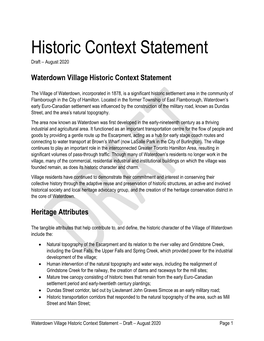 Waterdown Village Historic Context Statement, Draft