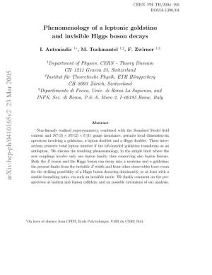Phenomenology of a Leptonic Goldstino and Invisible Higgs Boson Decays