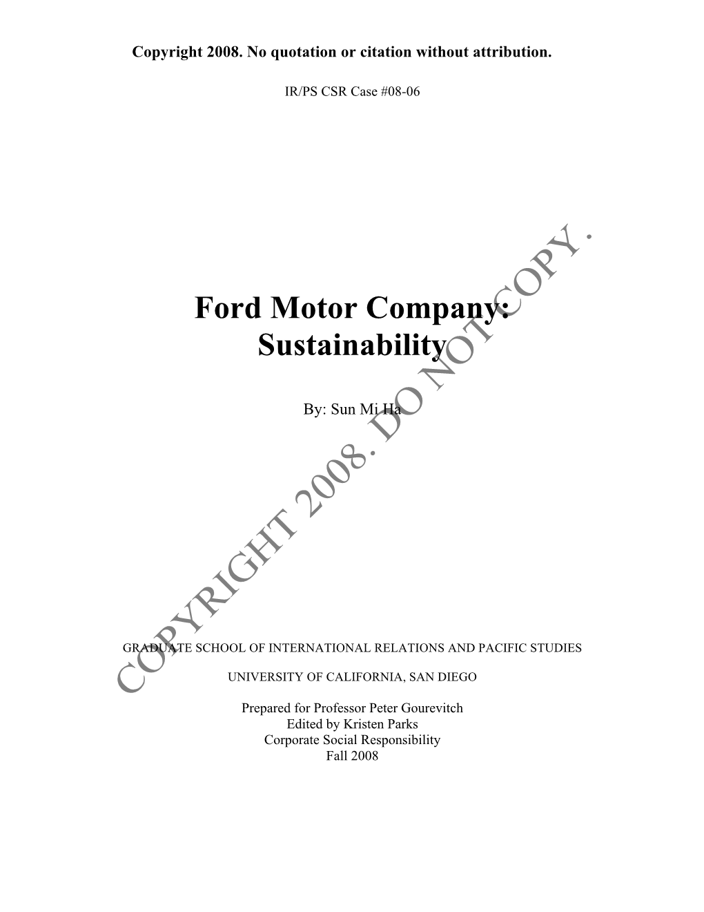 Ford Motor Company: Sustainability